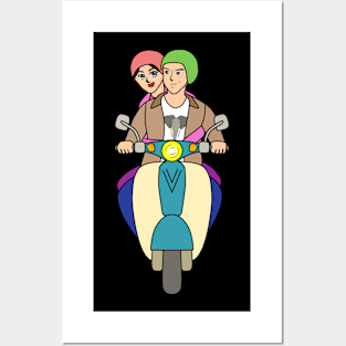 Couple on a scooter Posters and Art